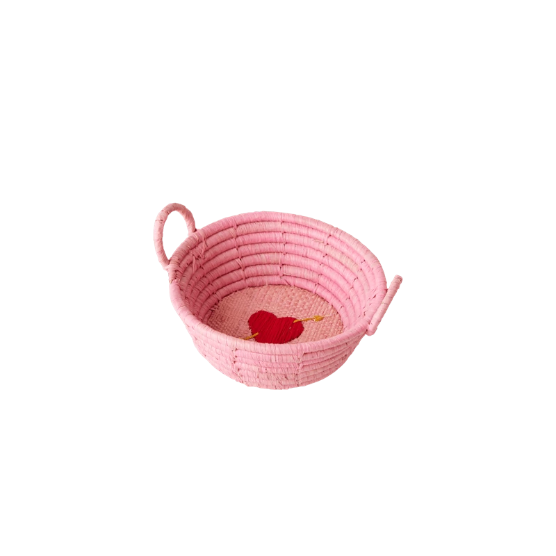 Mini Rafya Sepet - Kalp (Pembe) resmi