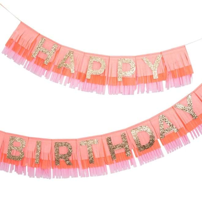 Happy Birthday Pembe Püsküllü Asılan Süs resmi