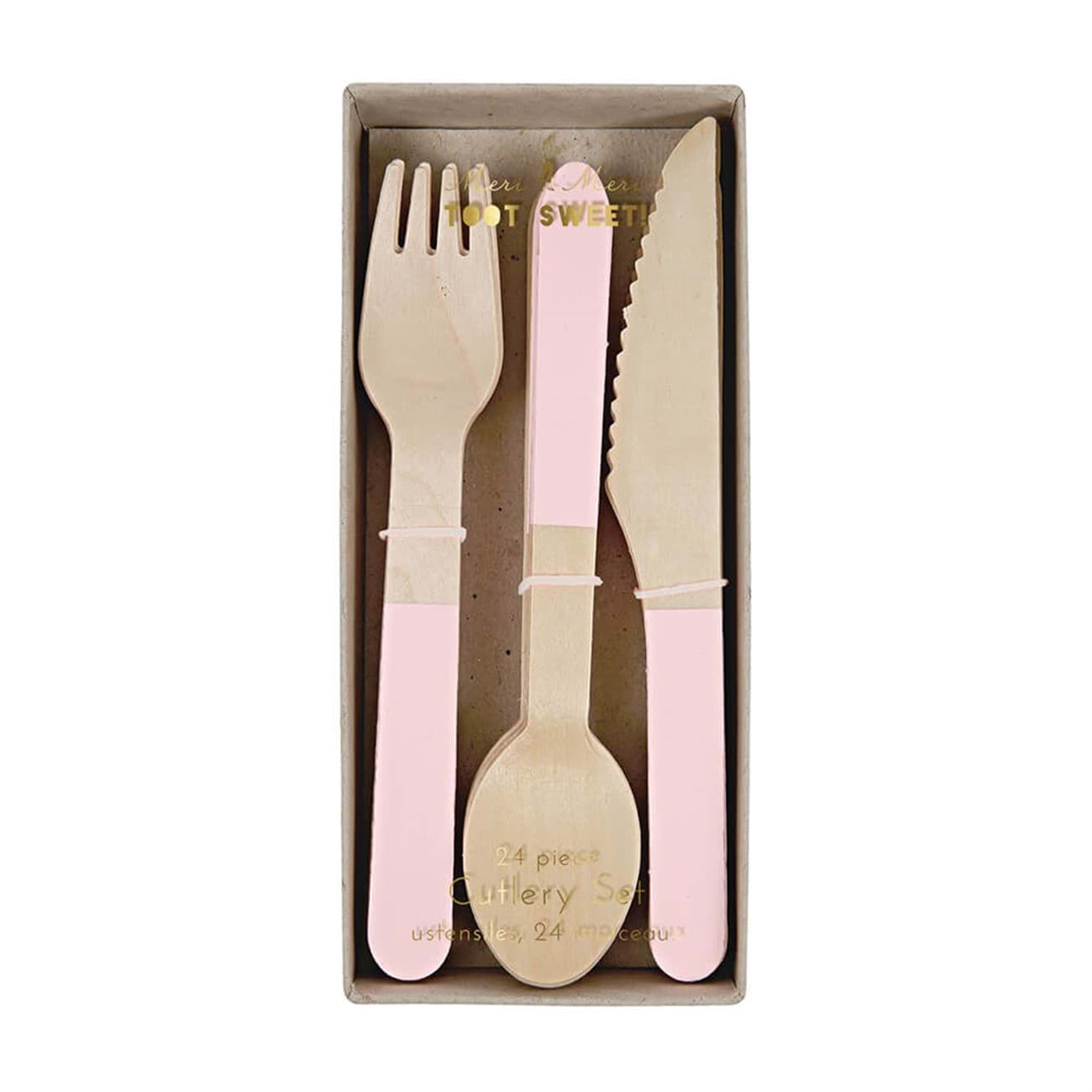 Pembe Tahta Çatal Kaşık Bıçak Set resmi